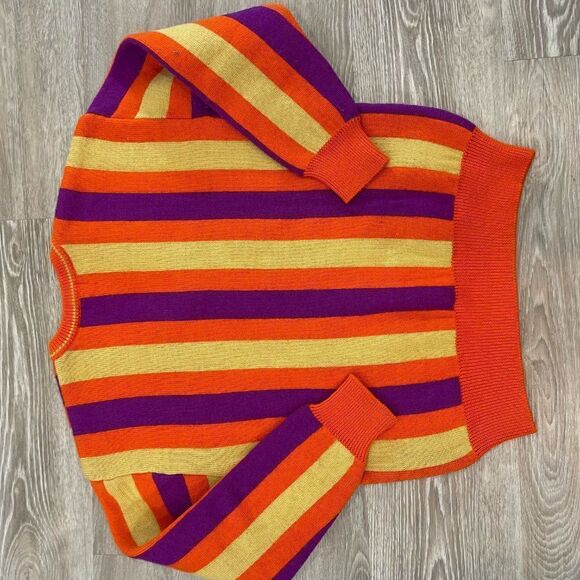ACCRIBIS Orange Purple Striped Wool Sweater S Vintage style - Picture 2 of 4